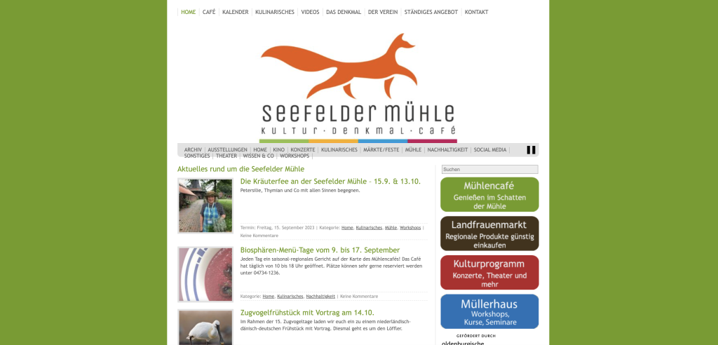 Screenshot der alten Website der Seefelder Mühle